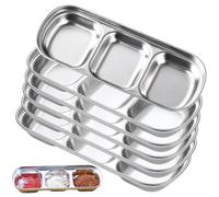 6 Pezzi Piatto per Salse in Acciaio Inox con 3 Scomparti per Servire Salse