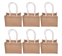 6 Pezzi Piccola Borsa in Lino Marrone con Manici, Riutilizzabile e | Aspetto Naturale e Design, Formato Compatto per Incontri e Acquisti, Uso Pratico Quotidiano