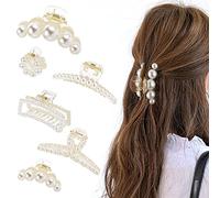6 Pezzi Pinze per Capelli di Perle Mollettone Capelli Donna Fermaglio per Artigli per Capelli Spessi Pinza Capelli con Perle Resistenti Antiscivolo Accessori per Capelli a Barretta per Donna e Ragazze