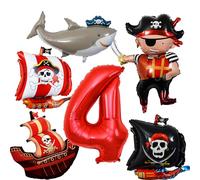 6 Pezzi Pirata Decorazioni di Compleanno 4 Anni, Pirati Palloncini 4 Anni, Palloncino Squali, Palloncini Tema Mare, per Ragazzi Compleanno Allestimento Festa Pirati