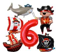 6 Pezzi Pirata Decorazioni di Compleanno 6 Anni, Pirati Palloncini 6 Anni, Palloncino Squali, Palloncini Tema Mare, per Ragazzi Compleanno Allestimento Festa Pirati