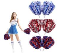 6 Pezzi Pon Pon Cheerleader Pom Pom Cheerleader Pom Pom con Manico Pom Pom Colorati Pom Pom Cheerleader Bambina per Eventi Sportivi Giochi Scolastici Ballo e Rave(blu e bianco rosso e argento rosso e
