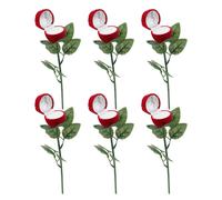 6 pezzi Porta anelli a forma di rosa rossa - Scatola portagioie con stelo e