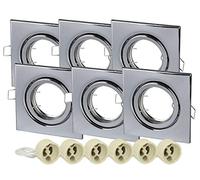 6 Pezzi Porta Faretti da Incasso Orientabile 30°, Portafaretto GU10 Incasso Con Molla, 6 Portalampade GU10 Inclusi (Quadrato, Cromato)