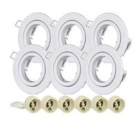 6 Pezzi Porta Faretti da Incasso Orientabile 30°, Portafaretto GU10 Incasso Con Molla, 6 Portalampade GU10 Inclusi (Rotondo, Bianco)