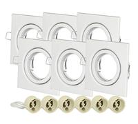 6 Pezzi Porta Faretti da Incasso Orientabile 30°, Portafaretto GU10 Incasso Con Molla, 6 Portalampade GU10 Inclusi (Quadrato, Bianco)