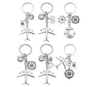 6 Pezzi Portachiavi in Metallo a Forma di Aereo, Mini Chiavino Tema Viaggio, Nave Ancora Portachiavi in Metallo, Fotocamera, Terra, Bussola, Il Regalo Perfetto, per La Famiglia e Gli Amici