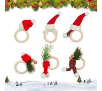 6 Pezzi Portatovaglioli di Natale Lega Ferma Tovaglioli Decorazioni Natalizie da Tavola Legna Allacciatovaglioli per Natale Anniversari Cene Matrimoni Feste Banchetti Decorazione da Tavolo (Legno, 1)