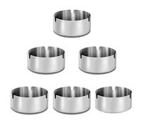 6 Pezzi Posacenere Rotondo in Acciaio Inox, 8 cm da Tavolo Portatile per uso Interno ed Esterno, Argento