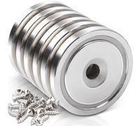 6 pezzi Potente Magnete 36x7mm, Magneti Neodimio Forza 45 KG Magnete al Neodimio con foro e Capsula con Svasato e con viti，Calamita Magneti Per Industria e Scienza