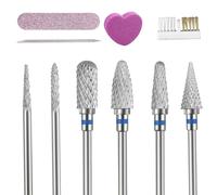 6 Pezzi punte fresa per unghie, punte fresa unghie professionale, punta fresa rimozione gel, in acciaio inox, con 1 barretta lime, 1 bastoncino cristallo, 1 spugna forma cuore, per manicure, rimozione