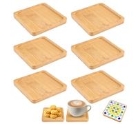 6 Pezzi Quadrato In Bambù Piccolo Sottobicchieri di Bambù, Mini Vassoio In Legno a Mosaico Fatto a Mano per Artigianato Fai da te, Forniture per Mosaico, Piante da Fiore, Caffè, Torta, Tè (9 X 9 cm)