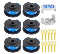 6 Pezzi Rocchetto Decespugliatore Compatibile con Ryobi One+ 18V 24V 40V Tagliabordi Bobina Ricambio di Filo Tosaerba Modello di Bobina AC14RL3A +2 Copertura Bobine +10 Lame di Ricambio, 1.65mm, 3.4m