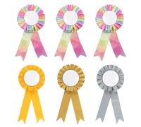 6 Pezzi Rosette per Vincitori Coccarda di Riconoscimento Premio in Giallo, Grigio, Marrone e Arcobaleno Nastri Premio Medaglie Vuote per Hobby Horse Accessori Eventi Sportivi Spettacoli Talenti