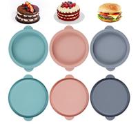 6 Pezzi Rotondo Tortiera di Silicone, 10 cm Stampi Uova Friggitrice Ad Aria, Polvere/Grigio/Blu Antiaderenti Rotonda Tortiera in Silicone, Utilizzato per Panini All'Uovo, Cupcake e Frittelle