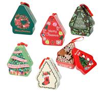 6 Pezzi Scatola per Biscotti, Scatole Natalizie, Scatole per Dolcetti Natalizi, Natale Decorazioni Casa Tavola, Scatola Regalo Natale in Metallo, di Piccoli Regali Natalizi, Multicolore (Stile A)
