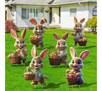 6 Pezzi Segnale Cartelli Giardino di Coniglietto per Pasqua, 2D Cartelli per Cortile di Pasqua, Ricerca Uova, Decorazioni Pasquali Primaverili per Esterni, per Prato, Giardino, Cortile, 35 x 22 CM