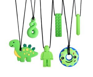 6 pezzi Sensory, collana da masticare in silicone verde, per bambini autistici, dentizione, paura, mordere bisogni, ADHD, motore orale Chewy, con fibbia regolabile per bambini e bambine