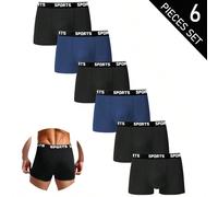 6 pezzi/Set Boxer da uomo tinta unita, biancheria intima con fascia in vita con lettere, comoda e morbida, per uso quotidiano, confezionata in sacchetto senza scatola, regalo per il fidanzato L,M,S,XL
