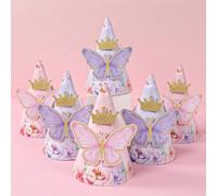 6 pezzi/set Cappellini fai-da-te per festa di 1° compleanno con motivo farfalla rosa e viola, cappellini da festa per festa di nascità con design carino a farfalla, cappellini eleganti per festa di ri