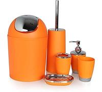 6 Pezzi Set di Accessori per Il Bagno Bicchiere Portaspazzolino da Denti Cestino Distributore di Sapone, Orange