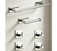 6 pezzi Set di accessori per il bagno, set di accessori in acciaio inossidabile per il bagno, inclusi: barra portasalviette, portasalviette, portarotolo, ganci a parete, ganci per accappatoio, senza b