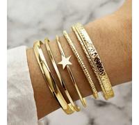 6 pezzi Set di braccialetti a fascia vintage con stelle aperte esagerate, design asimmetrico liscio, adatto per le donne Lega di ferro