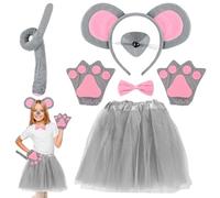 6 Pezzi Set di Costumi Topo, Fascia per Orecchie Topo, Costumi Animali Set, Topo Coda Papillon Gonna di Garza e Guanti per Bambini Carnevale Natale Festa Halloween Cosplay Costume