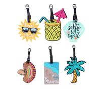 6 Pezzi Set di Etichette Bagaglio Tema Spiaggia in Silicone | Occhiali da Sole, , Conchiglie e Cappello di Paglia, Cinghia, Facile da Riconoscere