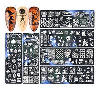 6 Pezzi Set di Nail Art Stamping Stampini, Halloween Nail Art Stamping Piatti Gothic Pumpkin Bat Spider Skull Manicure Nail Art Template Stencil per timbratura unghie fai da te