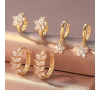 6 pezzi Set di orecchini a cerchio con fiori e spighe di grano in zirconia cubica scintillante, gioielli di lusso come regalo Tagli UnicaZirconia Cubica