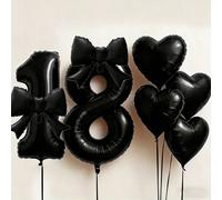 6 pezzi Set di palloncini neri a forma di numero e cuore, include palloncini da 0 a 9 con decorazione ad arco e palloncini a forma di cuore abbinati - adatto per feste di compleanno, matrimoni, annive