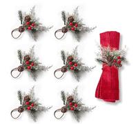 6 Pezzi Set di Portatovaglioli Natalizi con Pigne, Portatovaglioli Natalizi con Bacche Rosse, Portatovaglioli Bacche Pigna Ago di Pino, per Natale, Anniversari, Matrimoni d'inverno, Feste, Banchetti