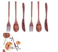 6 Pezzi Set di Posate, Coltello Forchetta Cucchiaio di Legno, Set di Posate da Viaggio, Cucchiai e Forchette di Legno Riutilizzabili Utensili per Mangiare Set di Utensili per La Cena