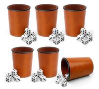 6 Pezzi Set di Tazze per Dadi, Coppetta per Dadi in Pelle Set, Tazze di Dadi in Pelle PU con 30 Dadi ideali, Tazza di Dadi in Pelle Insonorizzata per Viaggi