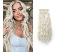 6 pezzi/Set Extension per capelli sintetiche ondulate con molletta 20 pollici, ciocche di capelli spesse per donne, biondo platino bianco, extension per capelli ricci naturali, extension per capelli s