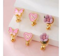 6 pezzi/Set Nuovi Orecchini a Clip a Forma di Farfalla con Gocce d'Olio Rosa Principessa Carini per Adolescenti Tagli UnicaLega di zinco
