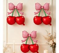 6 pezzi/set Palloncini in foil con fiocco e ciliegie, adatti per matrimoni, compleanni, festa di nascità, feste a tema frutta estive Polietilene