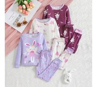 6 pezzi Set pigiama per ragazze, stampa di creature marine su tutto il capo, collo rotondo, top a manica lunga aderente e pantaloni, completo da notte per bambine 6Y,7Y,4Y,5YTessuto in maglia