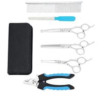 6 Pezzi Set Professionale di Forbici per Toelettatura Cani e Gatti, Acciaio Inossidabile con Punta Arrotondata di Sicurezza, Include Tagliaunghie Cani per Capelli e Accessori per Cani