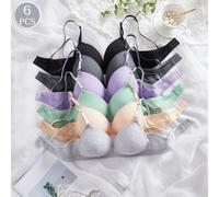 6 pezzi/Set Reggiseno da donna a tinta unita a righe senza ferretto confortevole aderente con spalline regolabili di qualità stabile minimalista per uso quotidiano L,M,S,XSColore unicoTessuto in magli