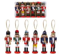 6 Pezzi Soldato Schiaccianoci di Natale Ornamenti in Legno Soldatino Schiaccianoci Burattino Puppet Appendere per la Decorazioni Natalizie Tradizionale L'Albero di Natale Regalo del Festival,13cm