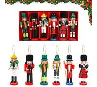 6 Pezzi Soldato Schiaccianoci di Natale Ornamenti in Legno Soldatino Schiaccianoci Burattino Puppet Appendere per la Decorazioni Natalizie Tradizionale L'Albero di Natale Regalo del Festival,13cm