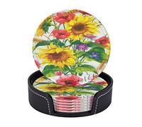 6 Pezzi Sotto chiere Botanico Autunno Girasole per Bevande con Supporto, Sotto chieri in Pelle Antiscivolo Impermeabili Fattoria di Campagna per Cucina Tavolo in Legno Tavolino da Pranzo Bar Decor