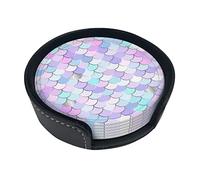 6 Pezzi Sotto chieri in Pelle per Bevande con Supporto Arcobaleno Kawaii Sirena Squame Set di Sotto chieri Tavolo per Bevande Sotto chieri per Soggiorno Cucina Caffè Decor