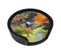 6 Pezzi Sotto chieri in Pelle per Bevande con Supporto Campagna Alberi d'Autunno Fienile Set di Sotto chieri Tavolo per Bevande Sotto chieri per Soggiorno Cucina Caffè Decor