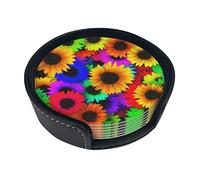 6 Pezzi Sotto chieri in Pelle per Bevande con Supporto Set di Sotto chieri Girasole Multicolore Tavolo per Bevande Sotto chieri per Soggiorno Cucina Caffè Decor