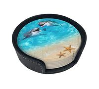 6 Pezzi Sotto chieri in Pelle per Bevande con Supporto Spiaggia di Sabbia Set di Sotto chieri Dolpins 3D Tavolo per Bevande Sotto chieri per Tazze per Soggiorno Cucina Caffè Decor