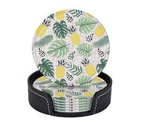 6 Pezzi Sotto chieri Tropicali in Pino per Bevande con Supporto, Sotto chieri in Pelle Antiscivolo Impermeabili Fattoria di Campagna per Tavolo in Legno Tavolino da Pranzo Bar Decor
