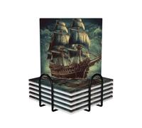 6 pezzi sottobicchieri con supporto sottobicchieri in ceramica a forma di nave pirata vintage per assorbenti per bevande da bar birra set per p